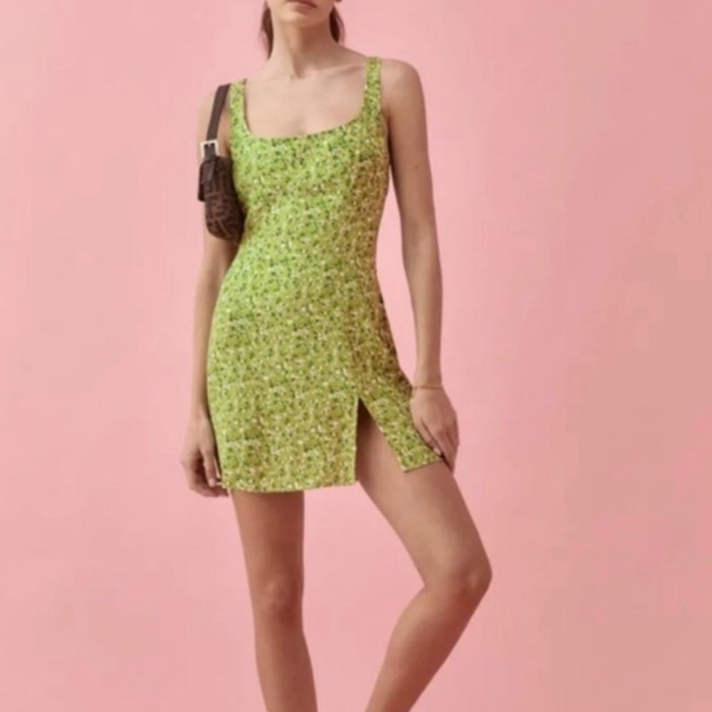Reformation Noha Mini Green Dress